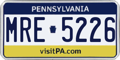 PA license plate MRE5226