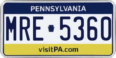 PA license plate MRE5360