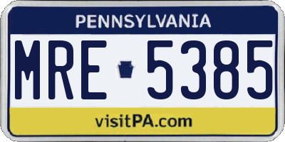 PA license plate MRE5385