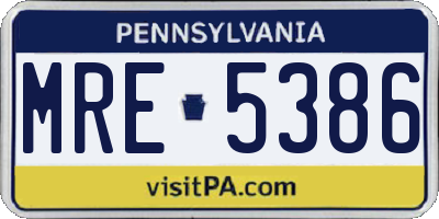 PA license plate MRE5386
