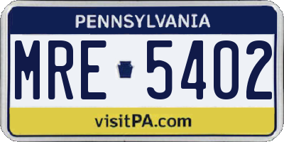 PA license plate MRE5402