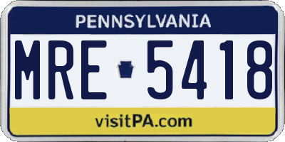 PA license plate MRE5418