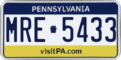 PA license plate MRE5433