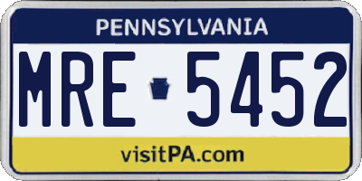 PA license plate MRE5452