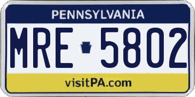 PA license plate MRE5802