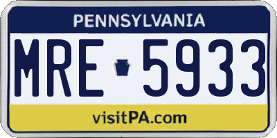 PA license plate MRE5933