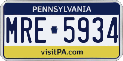 PA license plate MRE5934