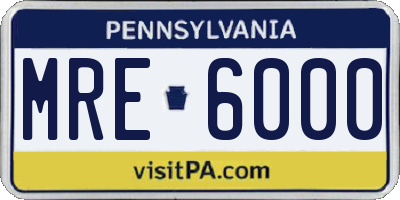 PA license plate MRE6000