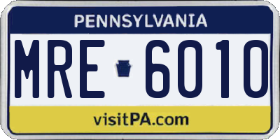 PA license plate MRE6010