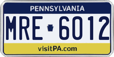 PA license plate MRE6012