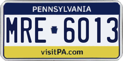 PA license plate MRE6013