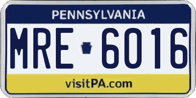 PA license plate MRE6016