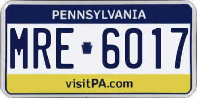 PA license plate MRE6017