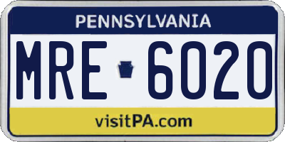 PA license plate MRE6020
