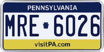 PA license plate MRE6026
