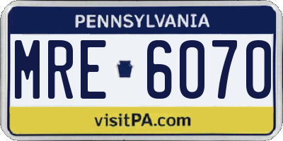 PA license plate MRE6070