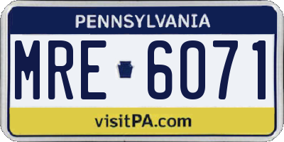 PA license plate MRE6071