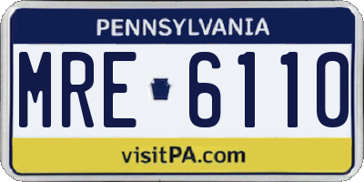 PA license plate MRE6110