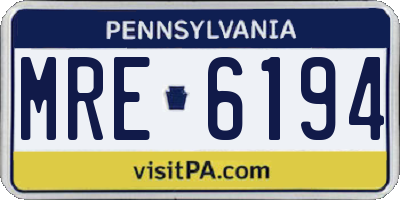 PA license plate MRE6194