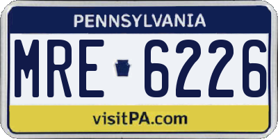 PA license plate MRE6226