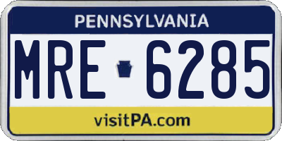 PA license plate MRE6285