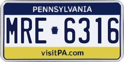 PA license plate MRE6316