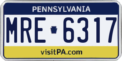 PA license plate MRE6317