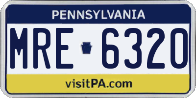 PA license plate MRE6320