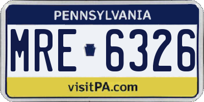 PA license plate MRE6326