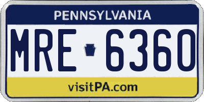 PA license plate MRE6360