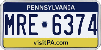PA license plate MRE6374