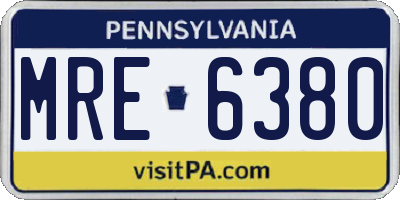 PA license plate MRE6380