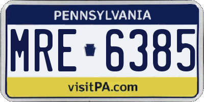 PA license plate MRE6385