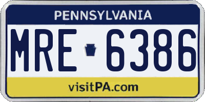 PA license plate MRE6386