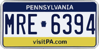 PA license plate MRE6394
