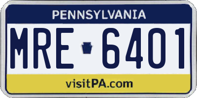 PA license plate MRE6401