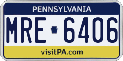 PA license plate MRE6406