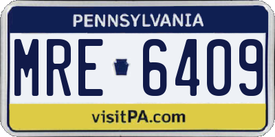 PA license plate MRE6409