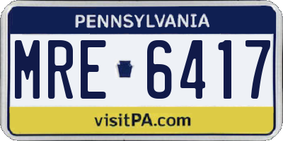 PA license plate MRE6417
