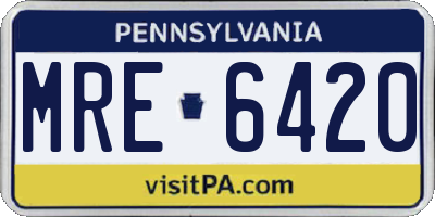 PA license plate MRE6420