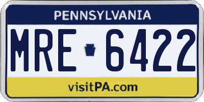 PA license plate MRE6422
