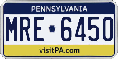 PA license plate MRE6450