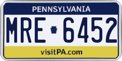 PA license plate MRE6452