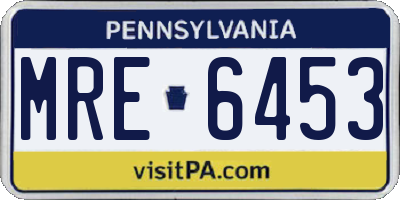 PA license plate MRE6453