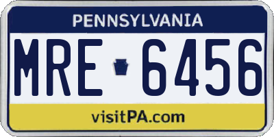 PA license plate MRE6456
