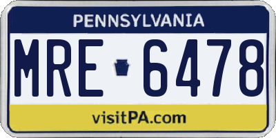 PA license plate MRE6478