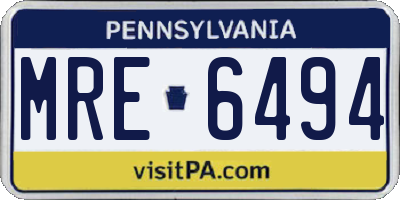 PA license plate MRE6494