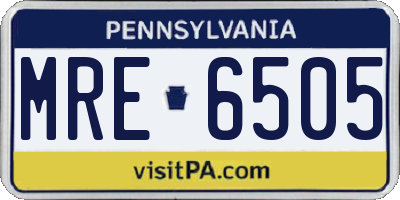 PA license plate MRE6505
