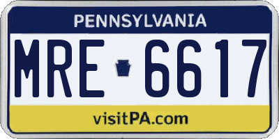 PA license plate MRE6617