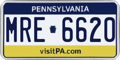 PA license plate MRE6620